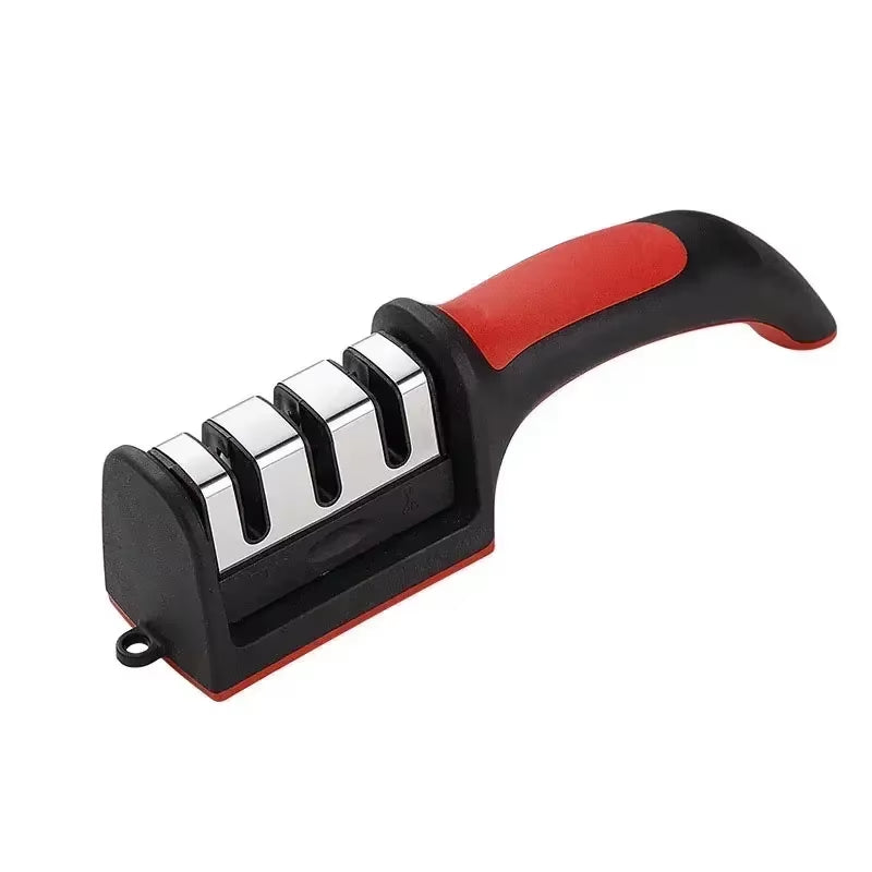 3/4 Segment Cutter Knife Sharpener Kitchen Handheld Three-Purpose Sharpening Stone Tool with Non Slip Base Kitchen Knives