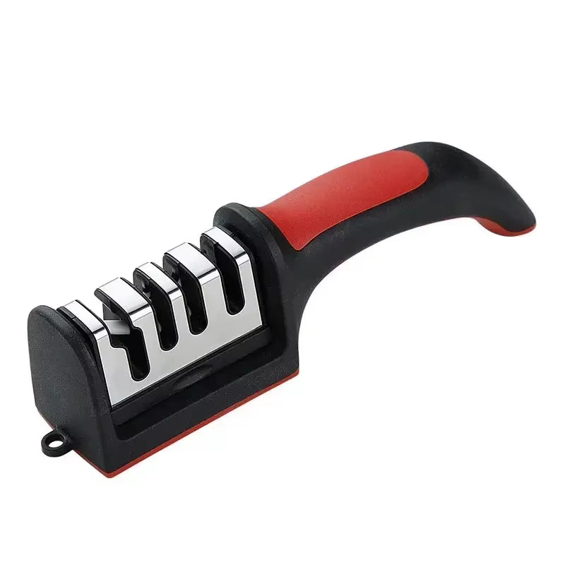 3/4 Segment Cutter Knife Sharpener Kitchen Handheld Three-Purpose Sharpening Stone Tool with Non Slip Base Kitchen Knives