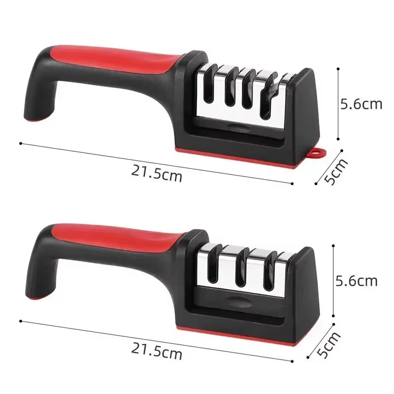 3/4 Segment Cutter Knife Sharpener Kitchen Handheld Three-Purpose Sharpening Stone Tool with Non Slip Base Kitchen Knives